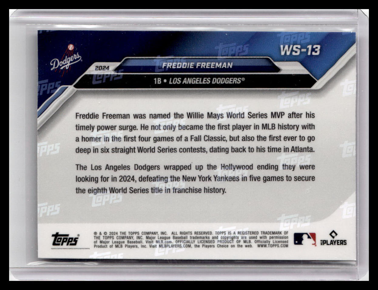 2024 Topps Now World Series Champions Los Angeles Dodgers #WS-13 Freddie Freeman