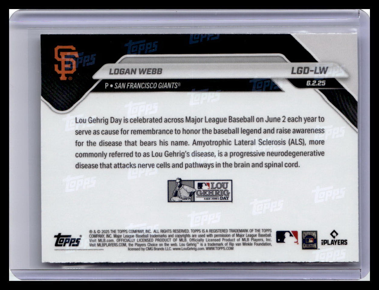 2025 Topps Now Lou Gehrig Day: Presented by Sarah Langs #LGD-LW Logan Webb