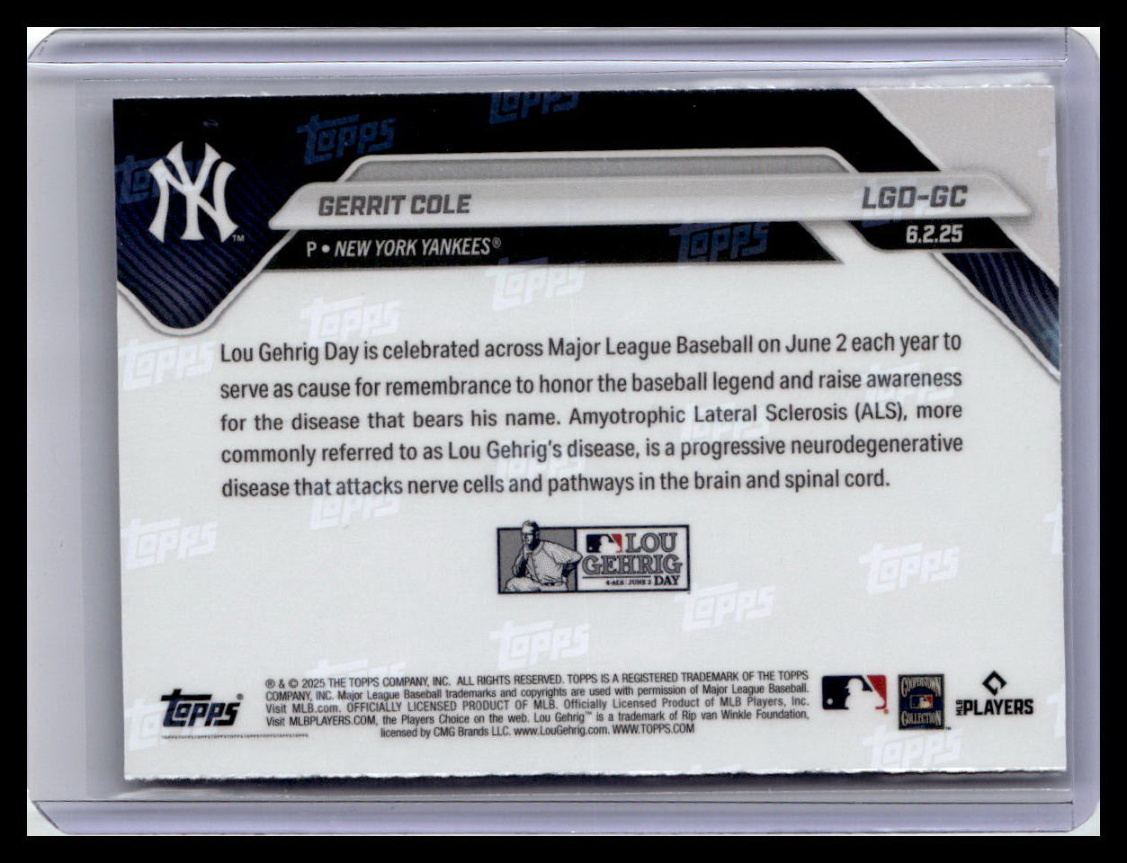 2024 Topps Now Lou Gehrig Day - Presented by Sarah Langs #LGD-5 Gerrit Cole