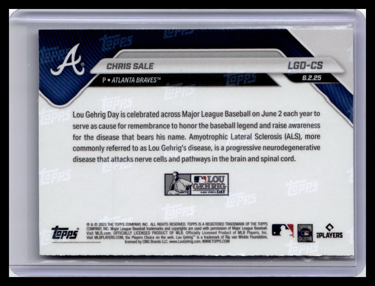 2025 Topps Now Lou Gehrig Day: Presented by Sarah Langs #LGD-CS Chris Sale