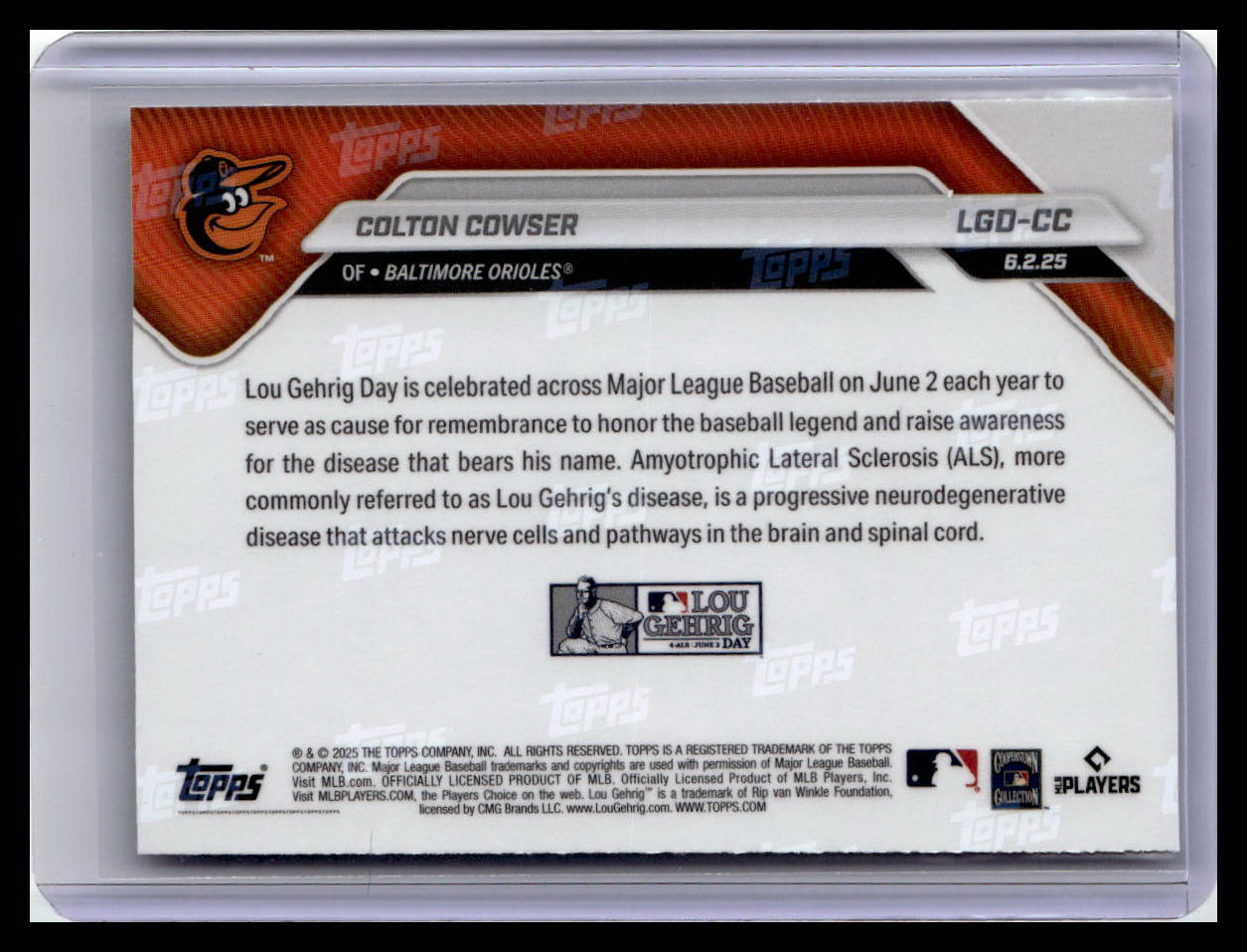 2025 Topps Now Lou Gehrig Day: Presented by Sarah Langs #LGD-CC Colton Cowser