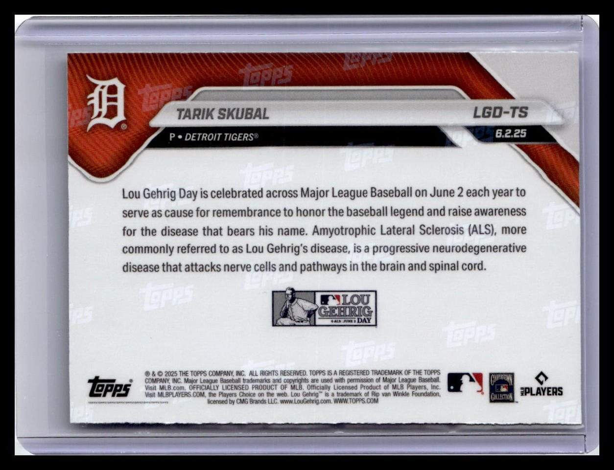 2025 Topps Now Lou Gehrig Day: Presented by Sarah Langs #LGD-TS Tarik Skubal