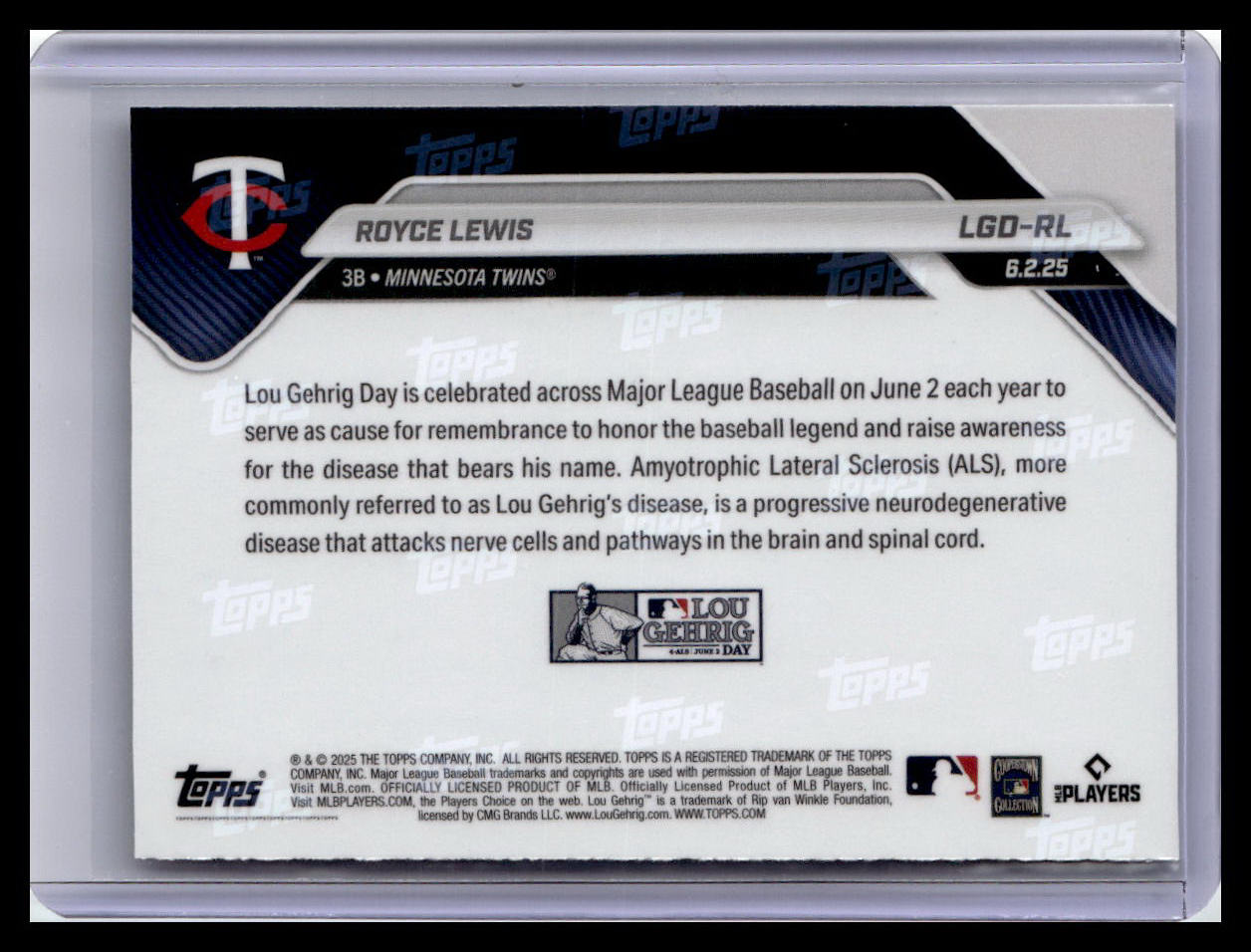 2025 Topps Now Lou Gehrig Day: Presented by Sarah Langs #LGD-RL Royce Lewis