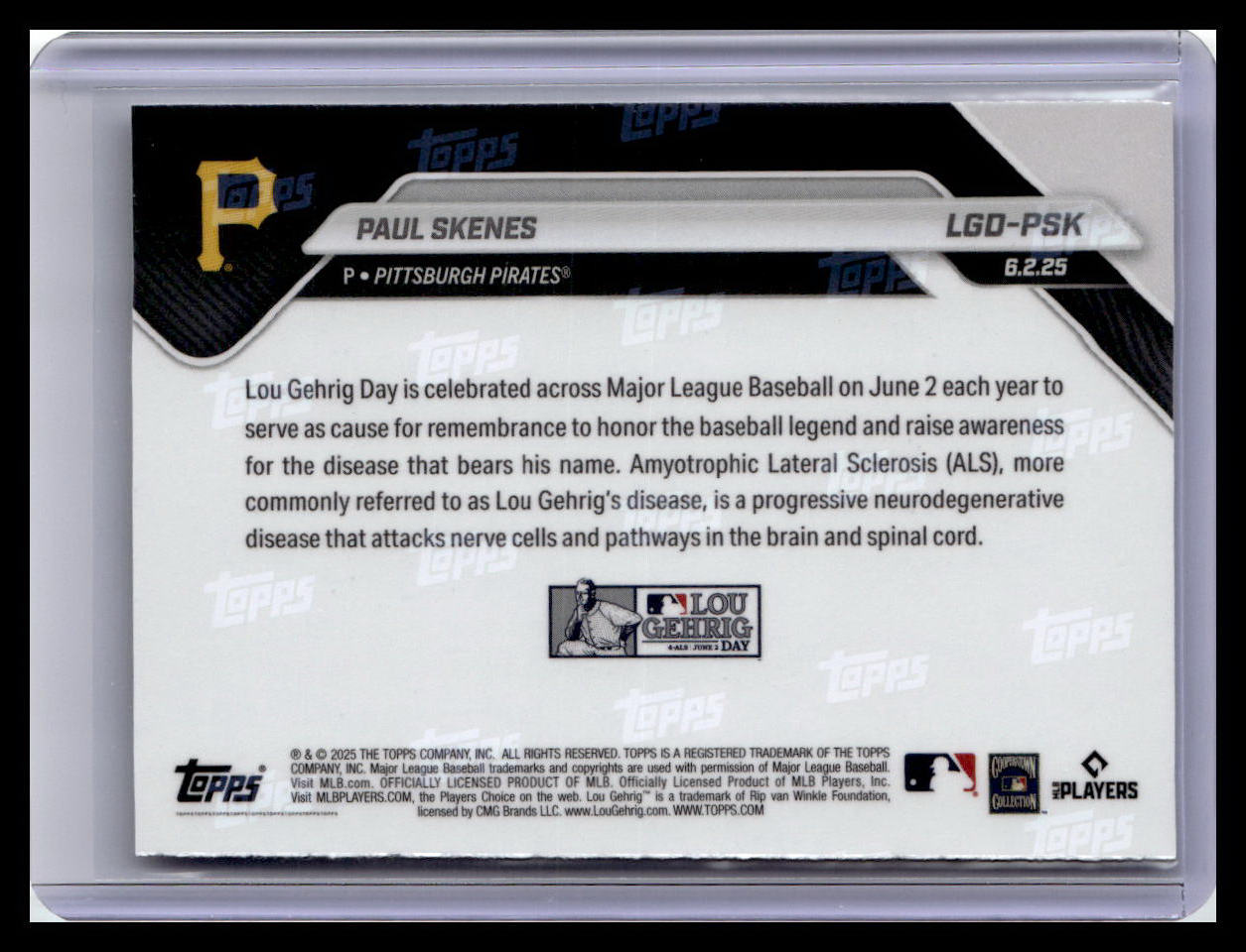 2025 Topps Now Lou Gehrig Day: Presented by Sarah Langs #LGD-PSK Paul Skenes