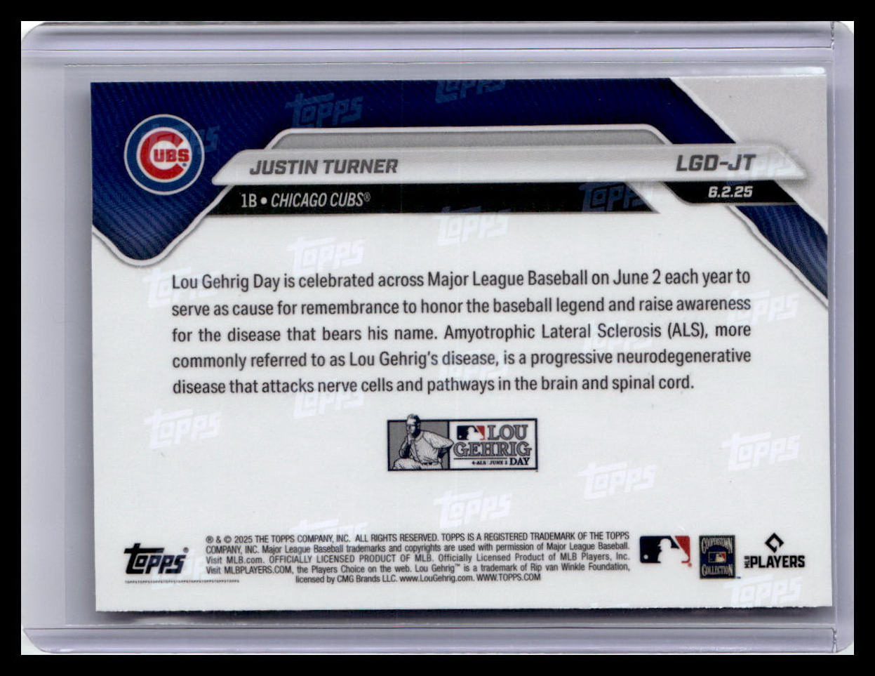2025 Topps Now Lou Gehrig Day: Presented by Sarah Langs #LGD-JT Justin Turner