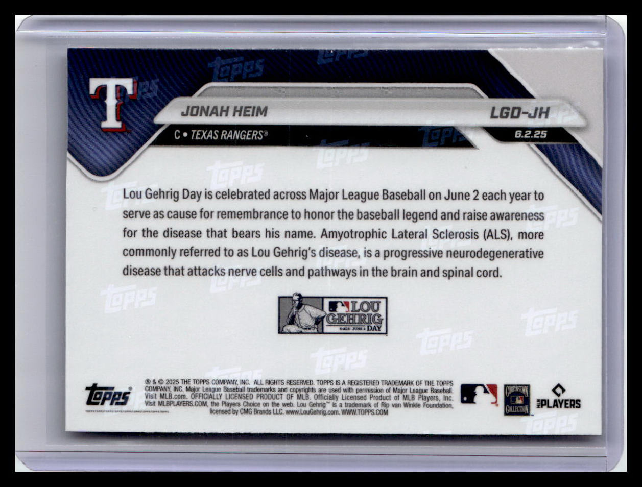 2025 Topps Now Lou Gehrig Day: Presented by Sarah Langs #LGD-JH Jonah Heim