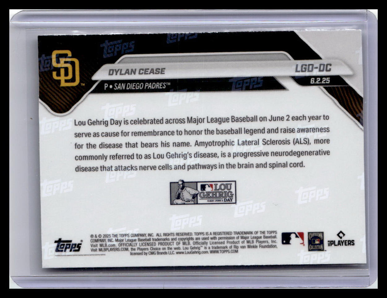 2025 Topps Now Lou Gehrig Day: Presented by Sarah Langs #LGD-DC Dylan Cease