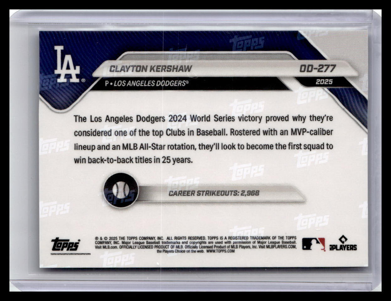 2025 Topps Now RTOD Los Angeles Dodgers #OD-277 Clayton Kershaw Aqua Foil