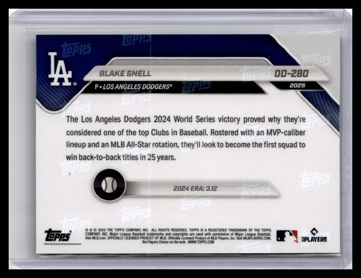 2025 Topps Now Road to Opening Day Los Angeles Dodgers #OD-280 Blake Snell