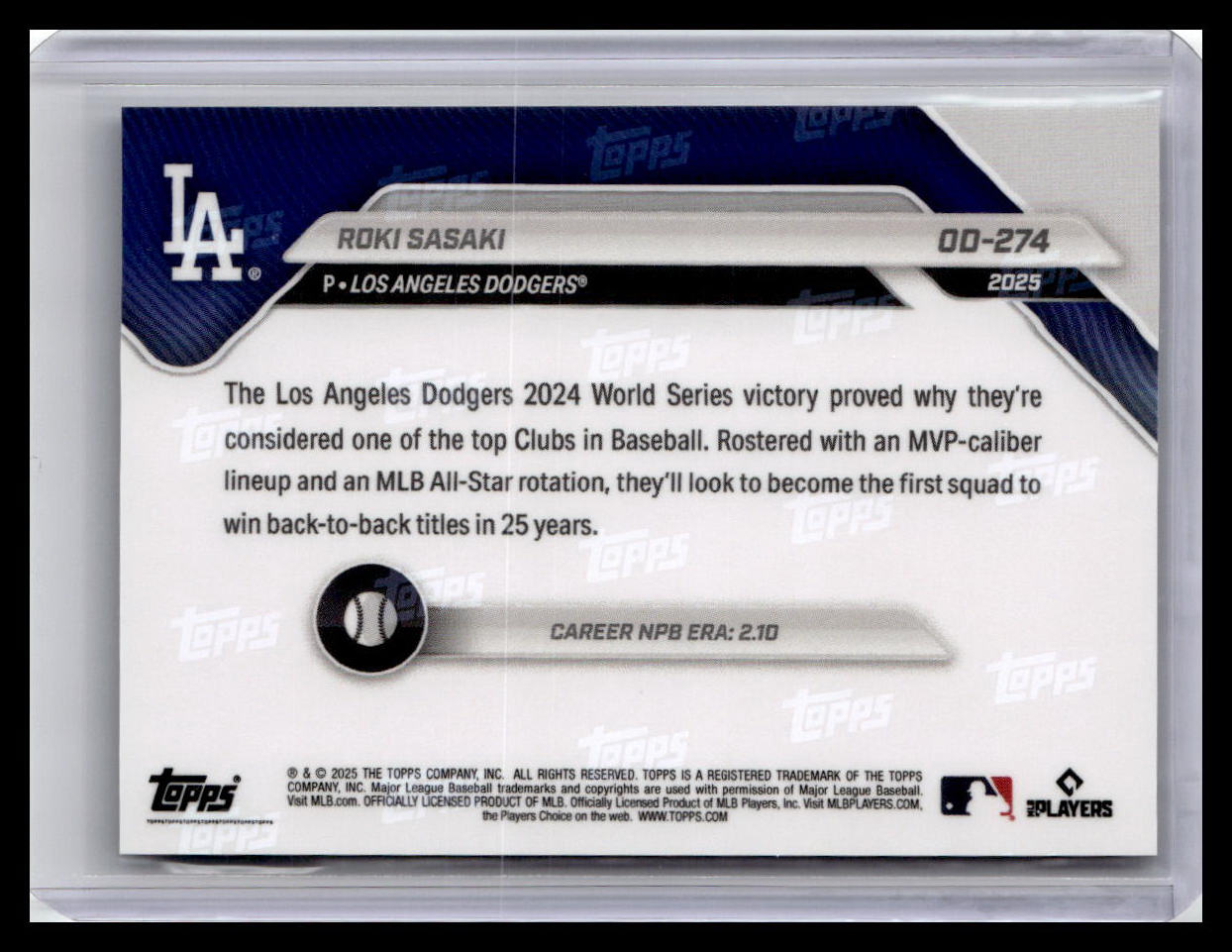 2025 Topps Now Road to Opening Day Los Angeles Dodgers J #OD-274 Roki Sasaki