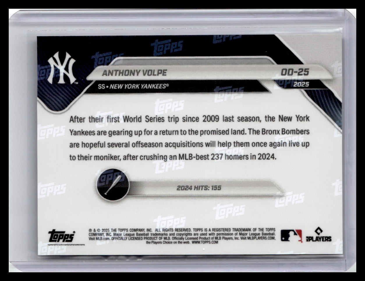 2025 Topps Now Road to Opening Day New York Yankees #OD-25 Anthony Volpe