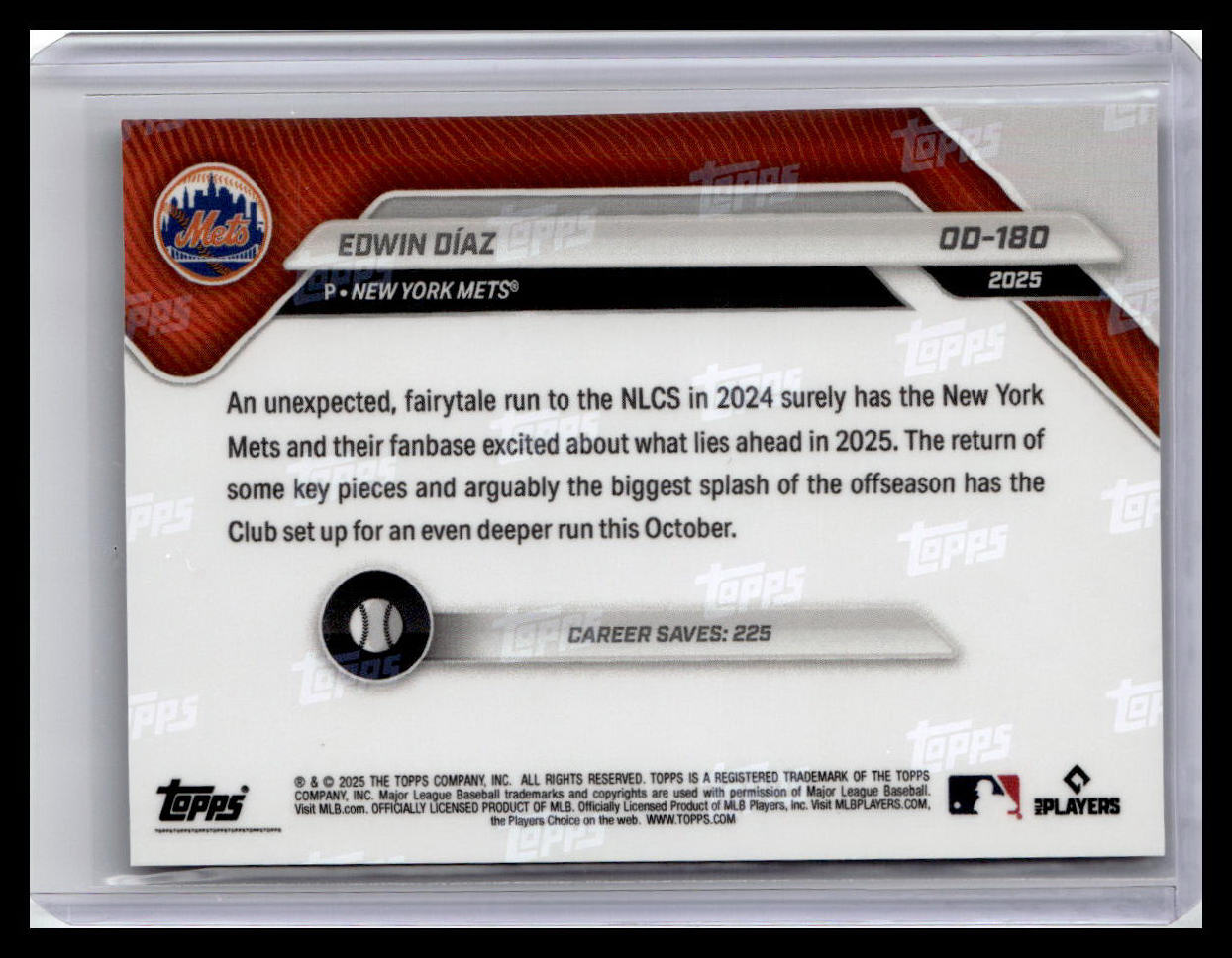 2025 Topps Now Road to Opening Day New York Mets #OD-180 Edwin Diaz