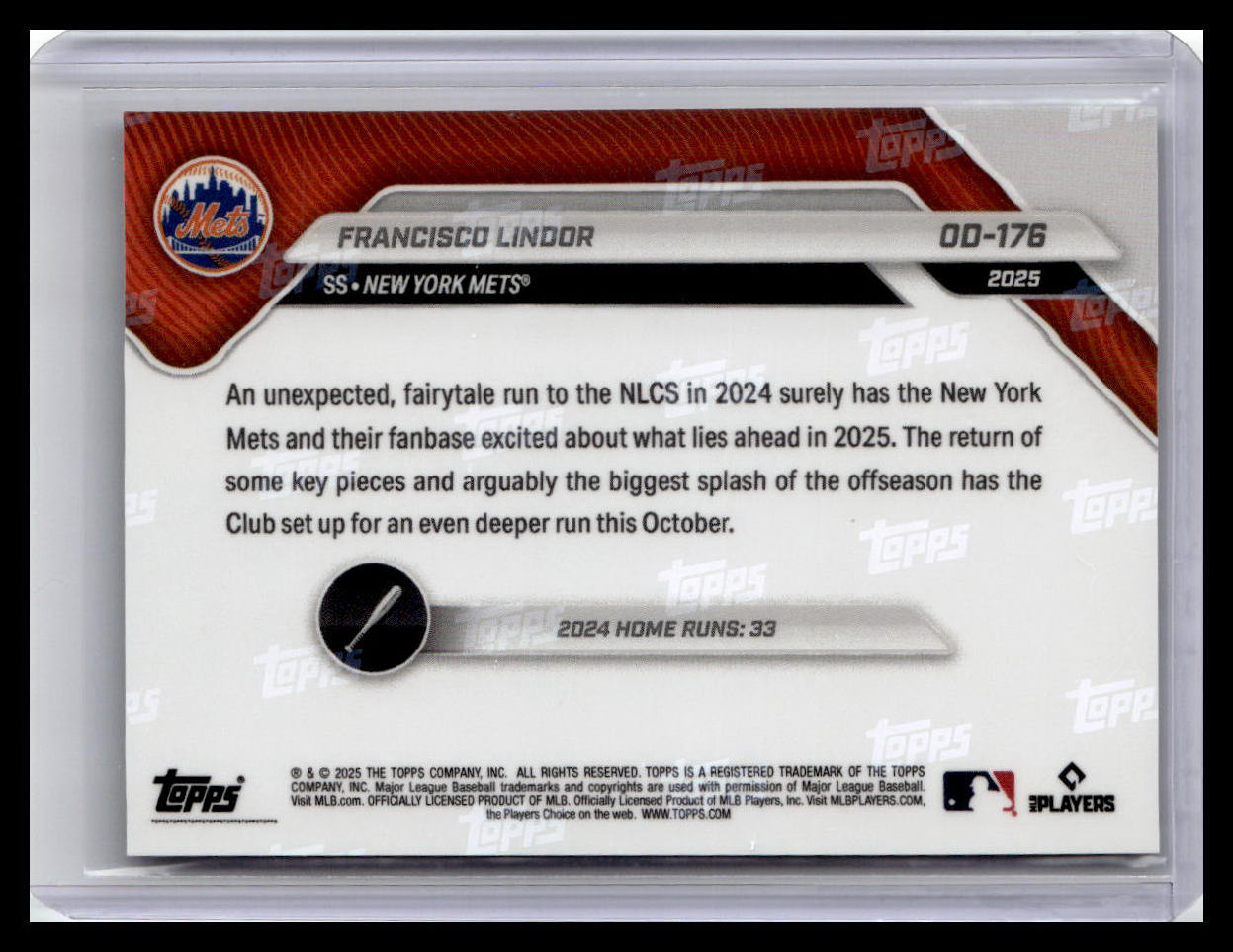 2025 Topps Now Road to Opening Day New York Mets #OD-176 Francisco Lindor