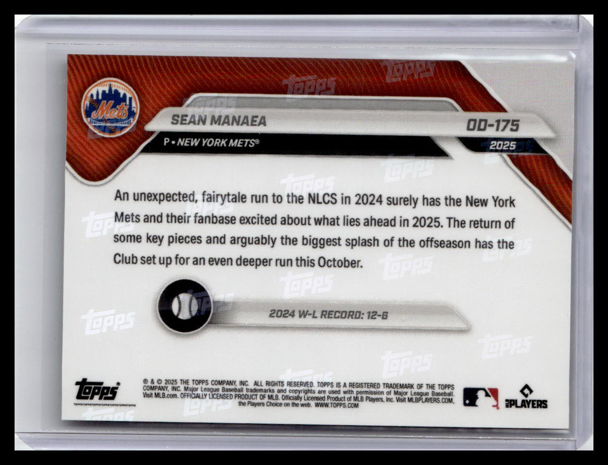 2025 Topps Now Road to Opening Day New York Mets #OD-175 Sean Manaea