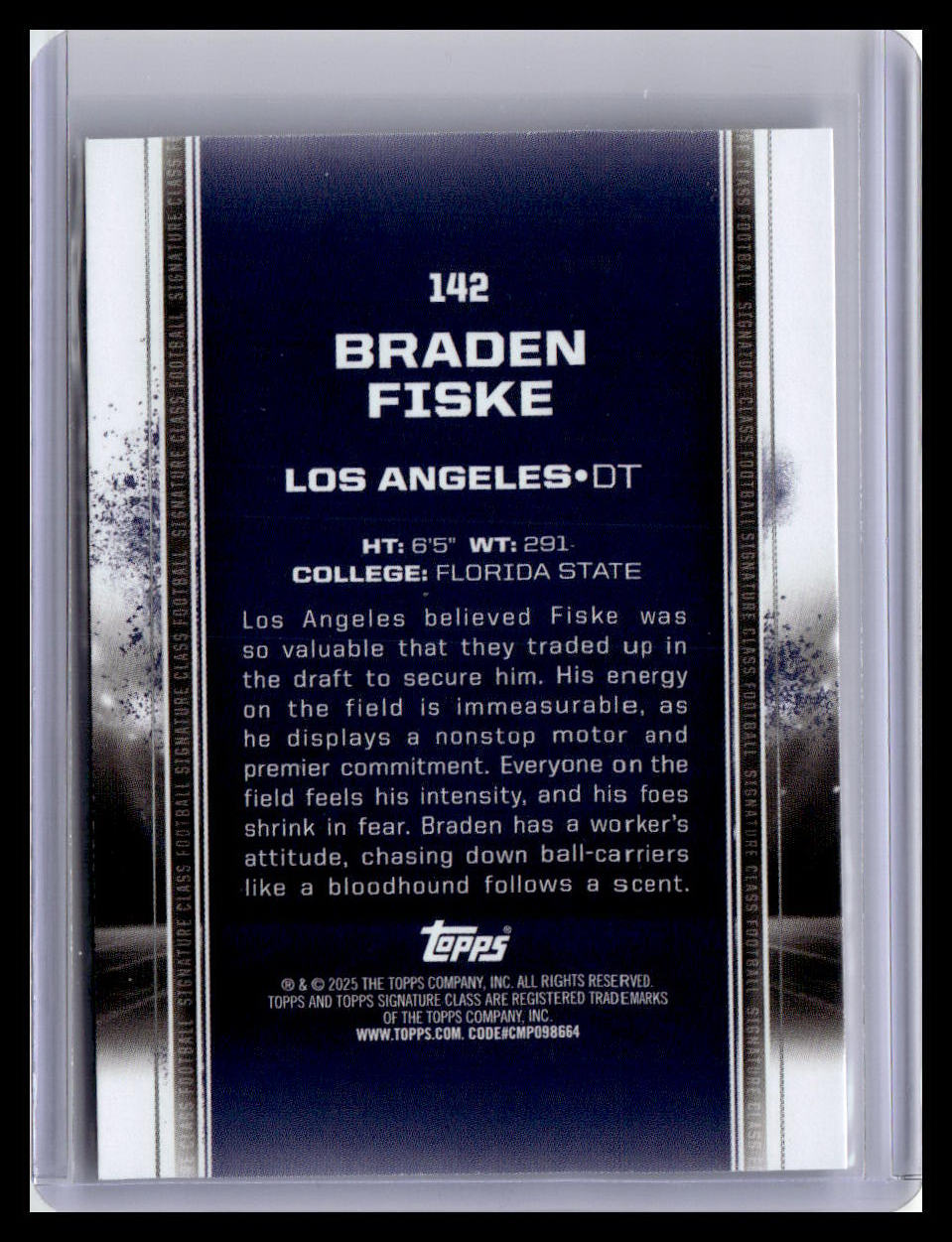 2024 Topps Signature Class #142 Braden Fiske (RC)
