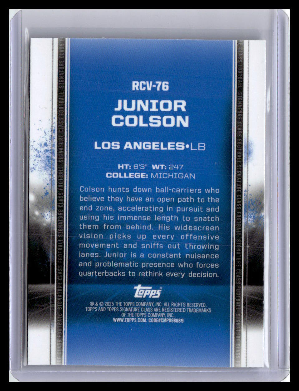 2024 Topps Signature Class #RCV-76 Junior Colson (RC)