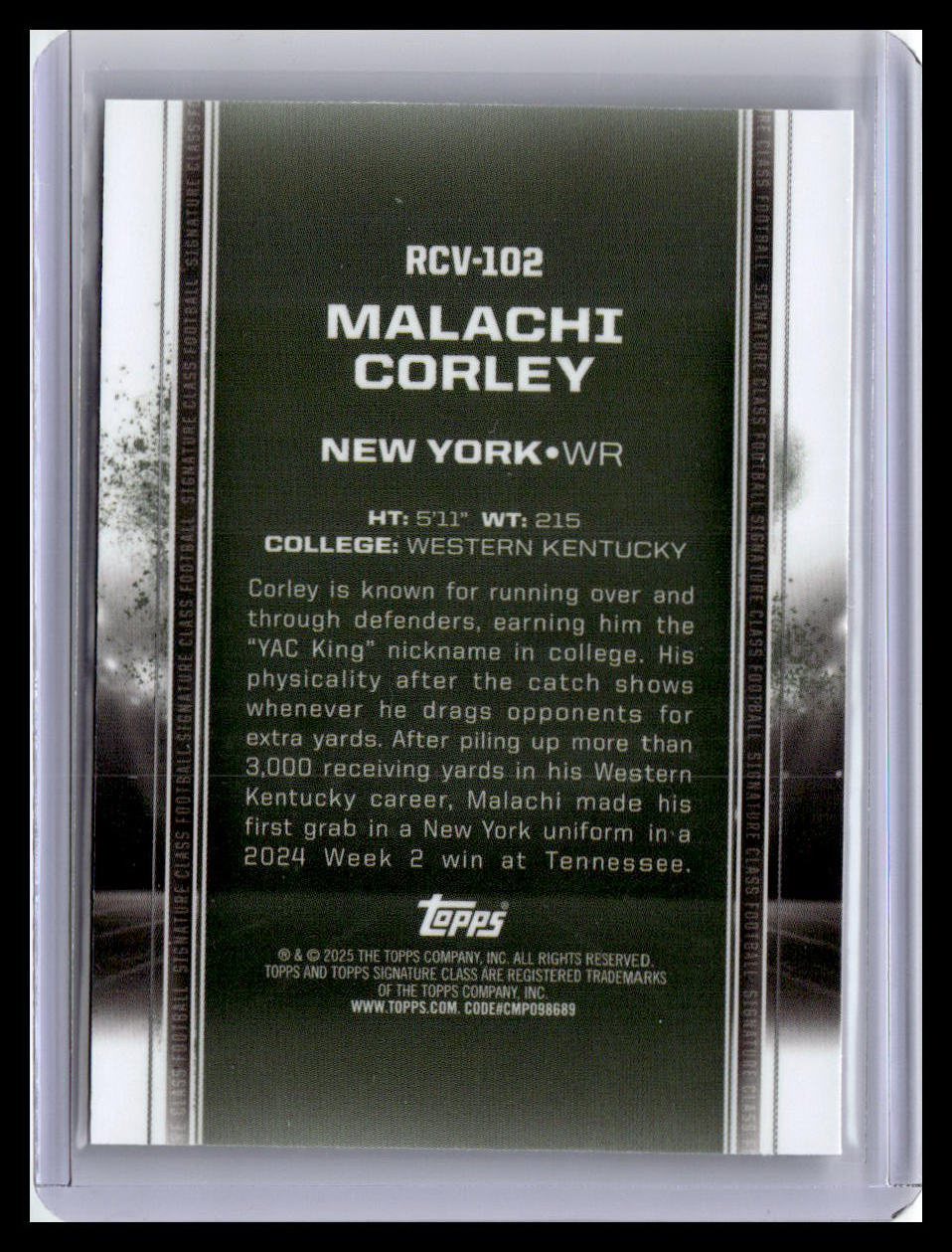 2024 Topps Signature Class #RCV-102 Malachi Corley (RC)