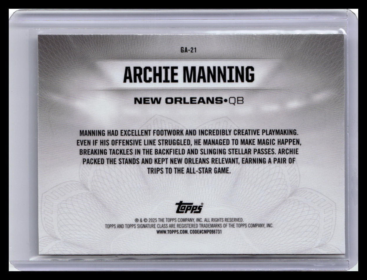 2024 Topps Signature Class - Gridiron Ambassadors #GA-21 Archie Manning