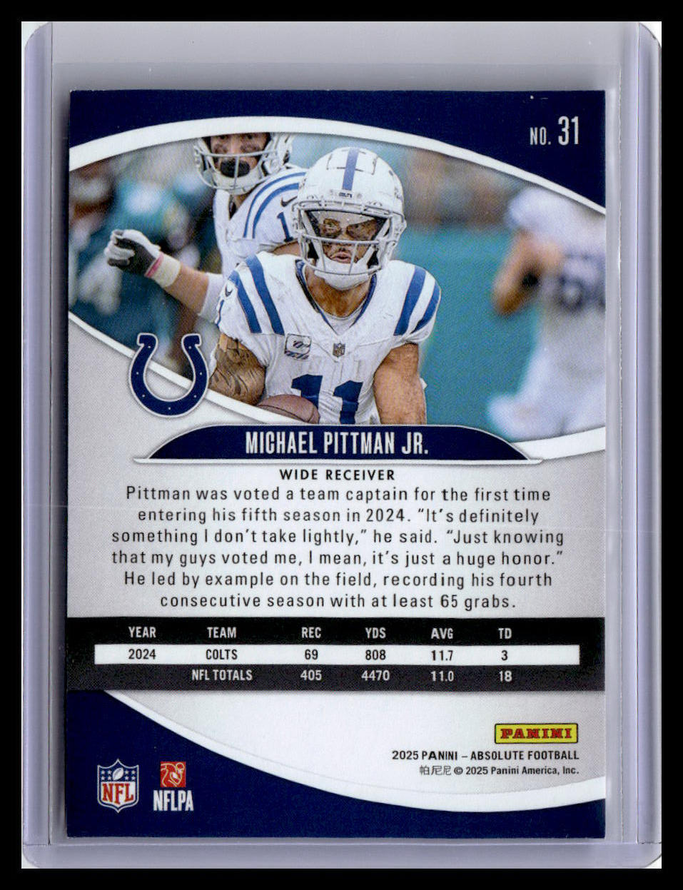 2025 Panini Absolute #31 Michael Pittman Jr.