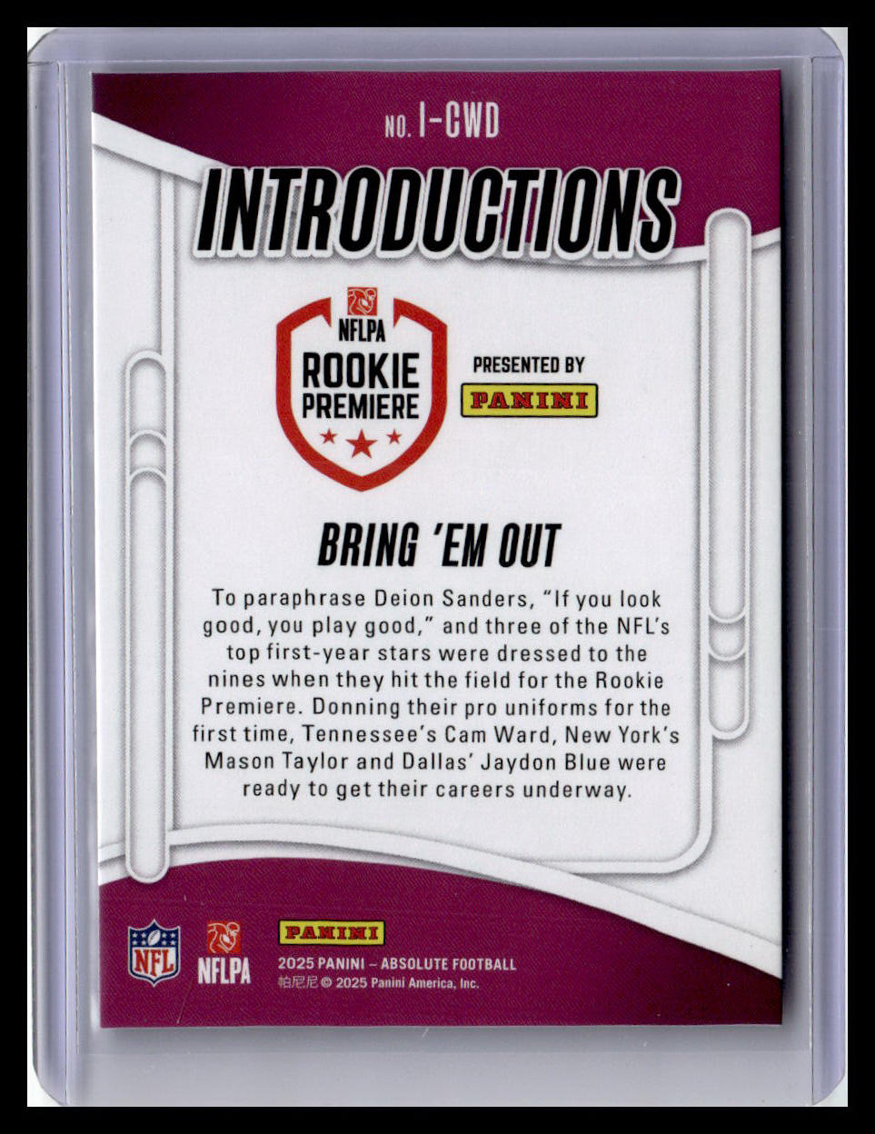 2025 Panini Absolute #I-CWD Bring 'Em Out Introductions
