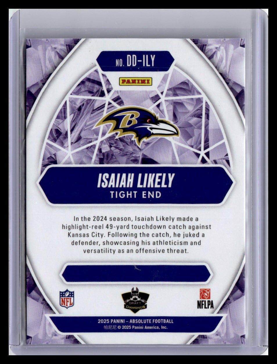 2025 Panini Absolute #DD-ILY Isaiah Likely Draft Diamonds