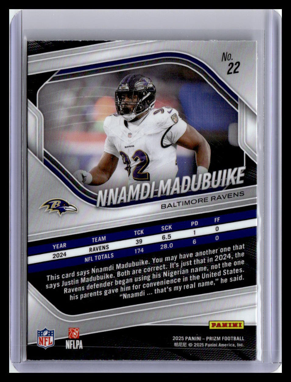 2025 Panini Prizm #22 Nnamdi Madubuike