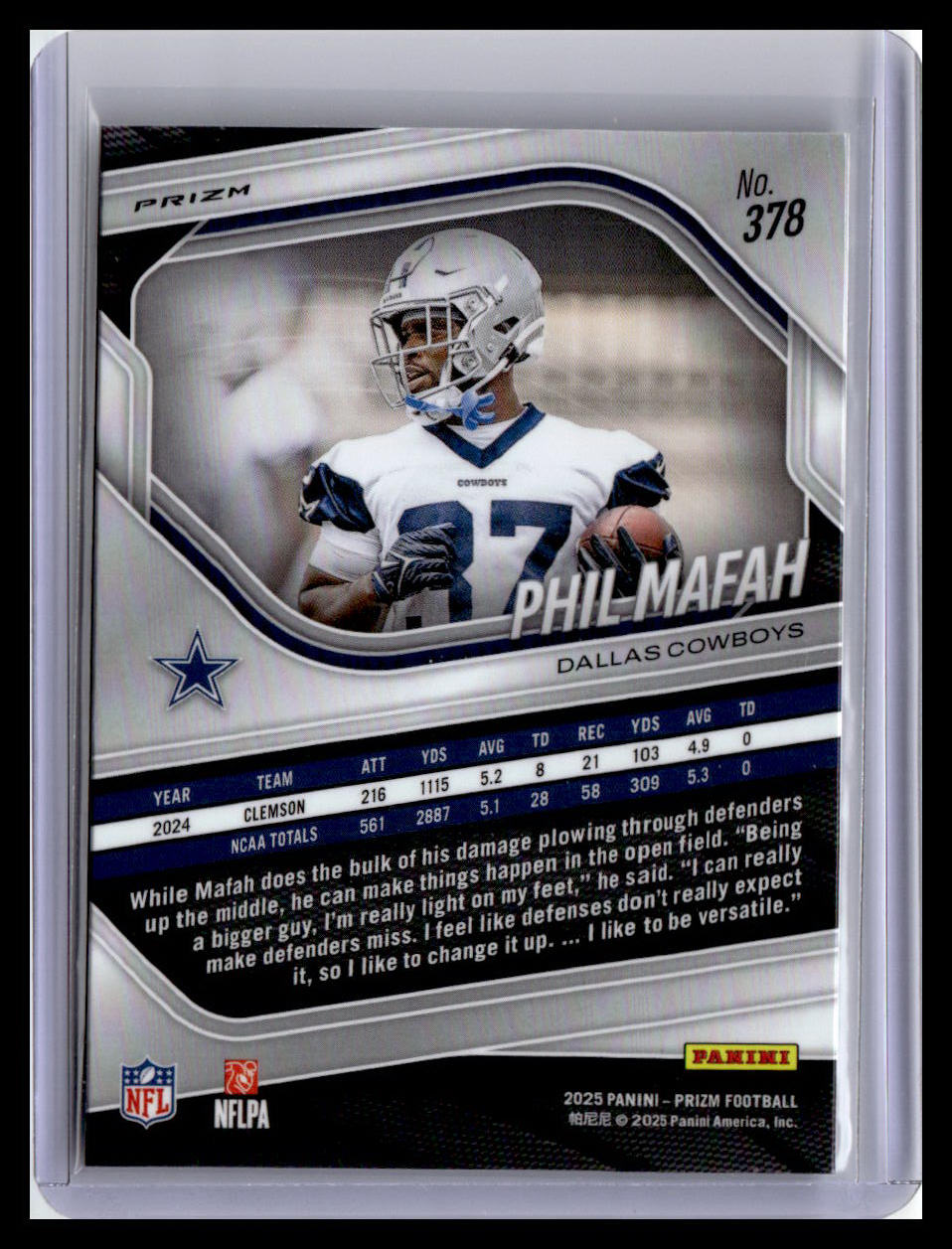 2025 Panini Prizm #378 Phil Mafah (RC) Lazer