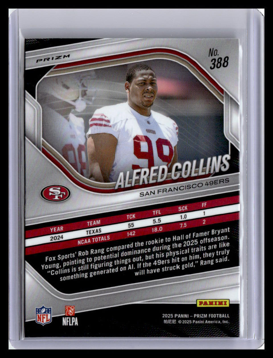2025 Panini Prizm #388 Alfred Collins (RC) Lazer