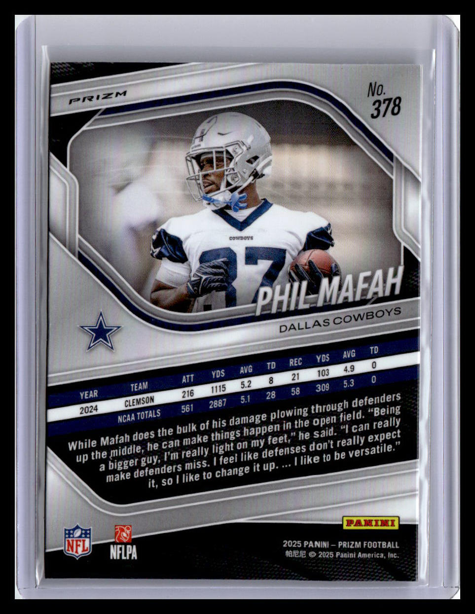 2025 Panini Prizm #378 Phil Mafah Lazer