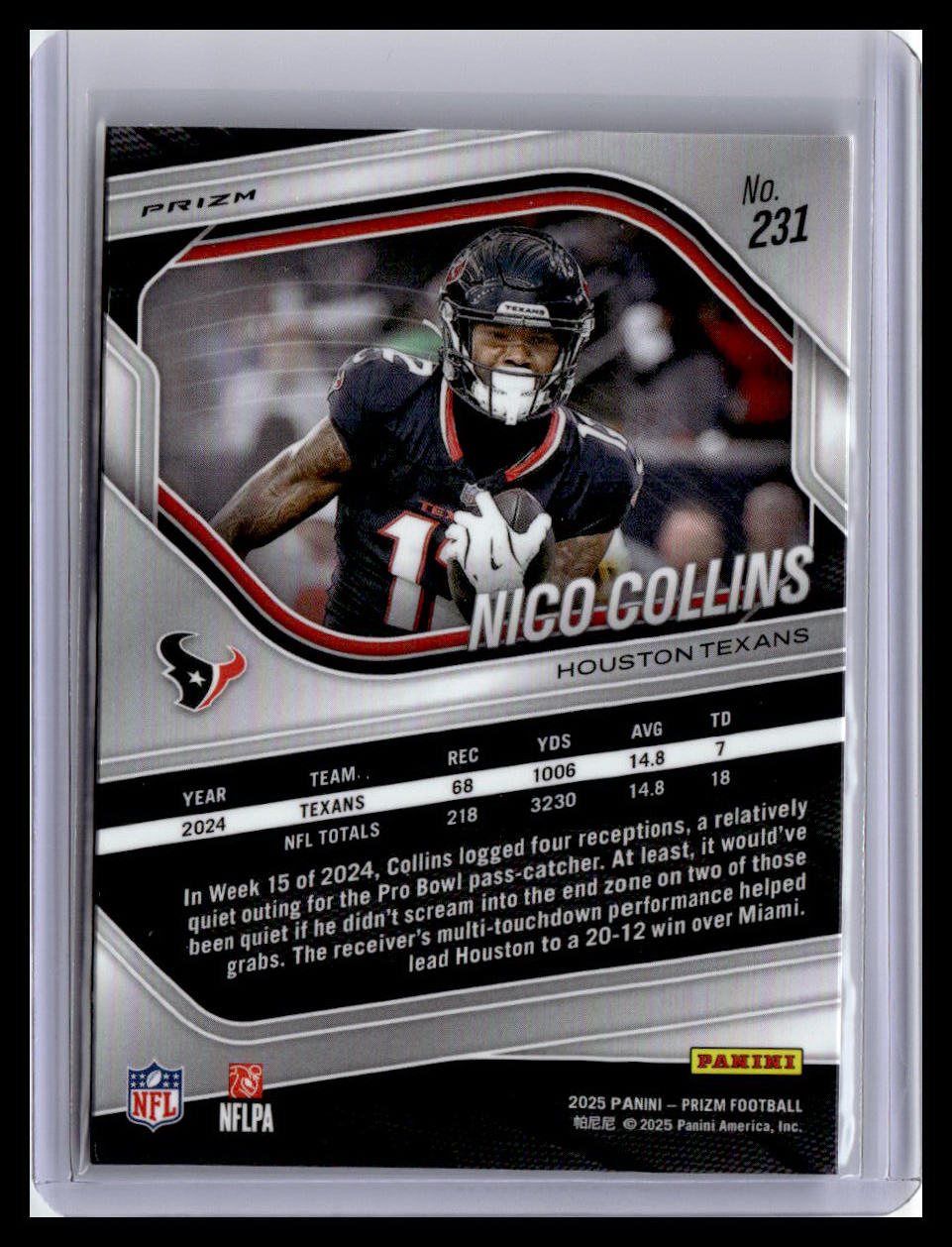 2025 Panini Prizm #231 Nico Collins Lazer