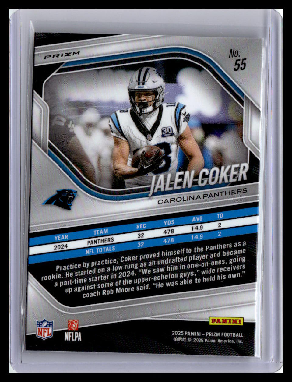 2025 Panini Prizm #55 Jalen Coker Lazer