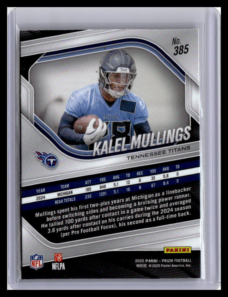 2025 Panini Prizm #385 Kalel Mullings (RC)