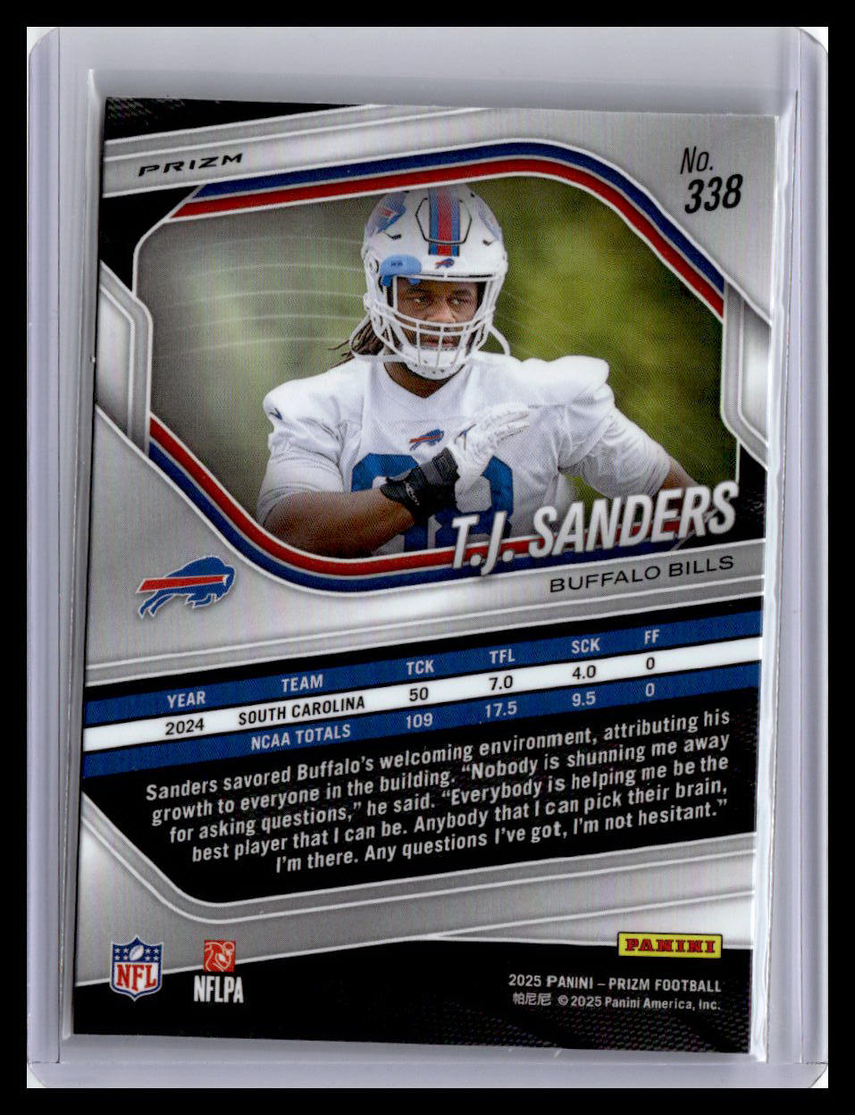 2025 Panini Prizm #338 T.J. Sanders Silver