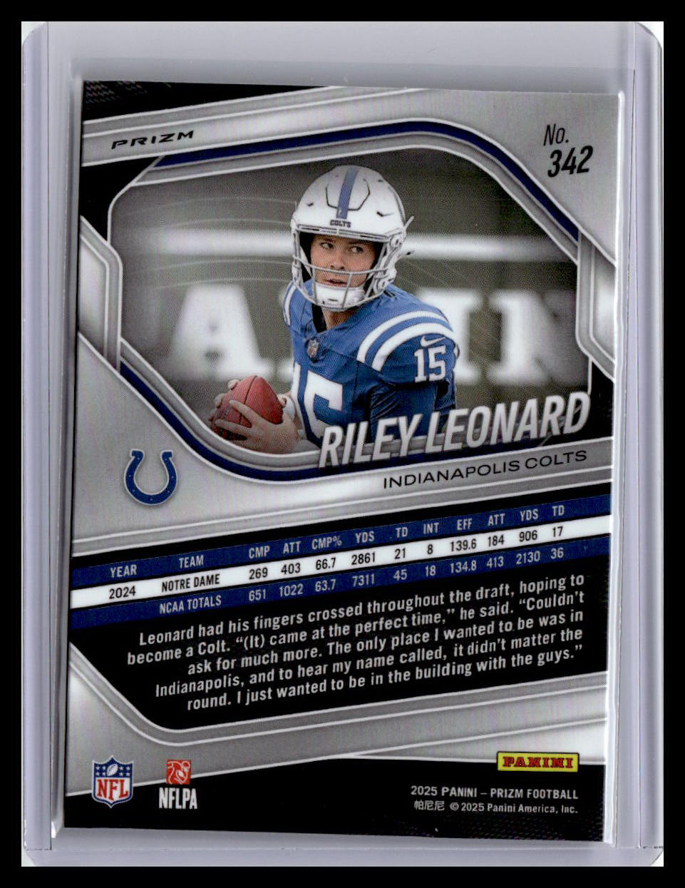 2025 Panini Prizm #342 Riley Leonard Silver