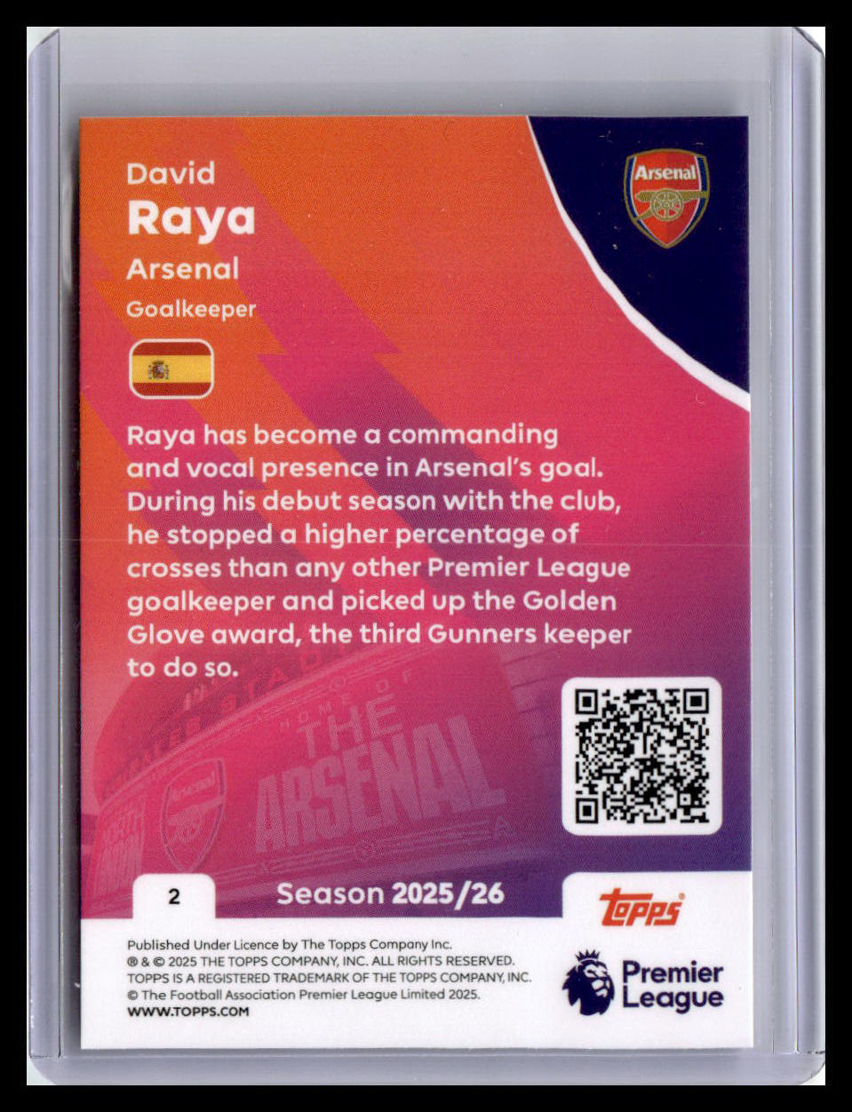 2025-26 Topps Premier League #2 David Raya