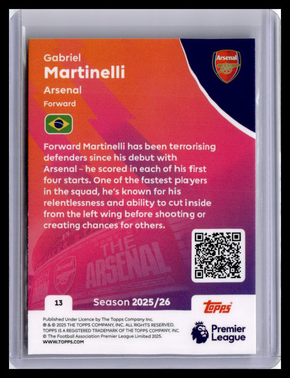 2025-26 Topps Premier League #13 Gabriel Martinelli