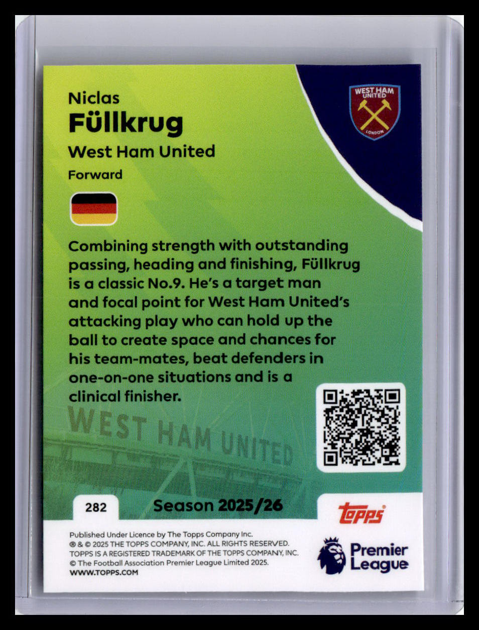 2025-26 Topps Premier League #282 Niclas Füllkrug