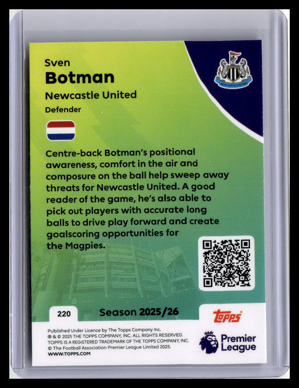 2025-26 Topps Premier League #220 Sven Botman