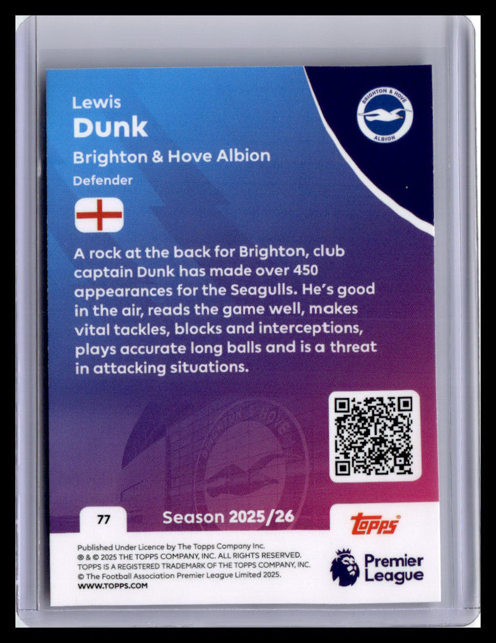 2025-26 Topps Premier League #77 Lewis Dunk