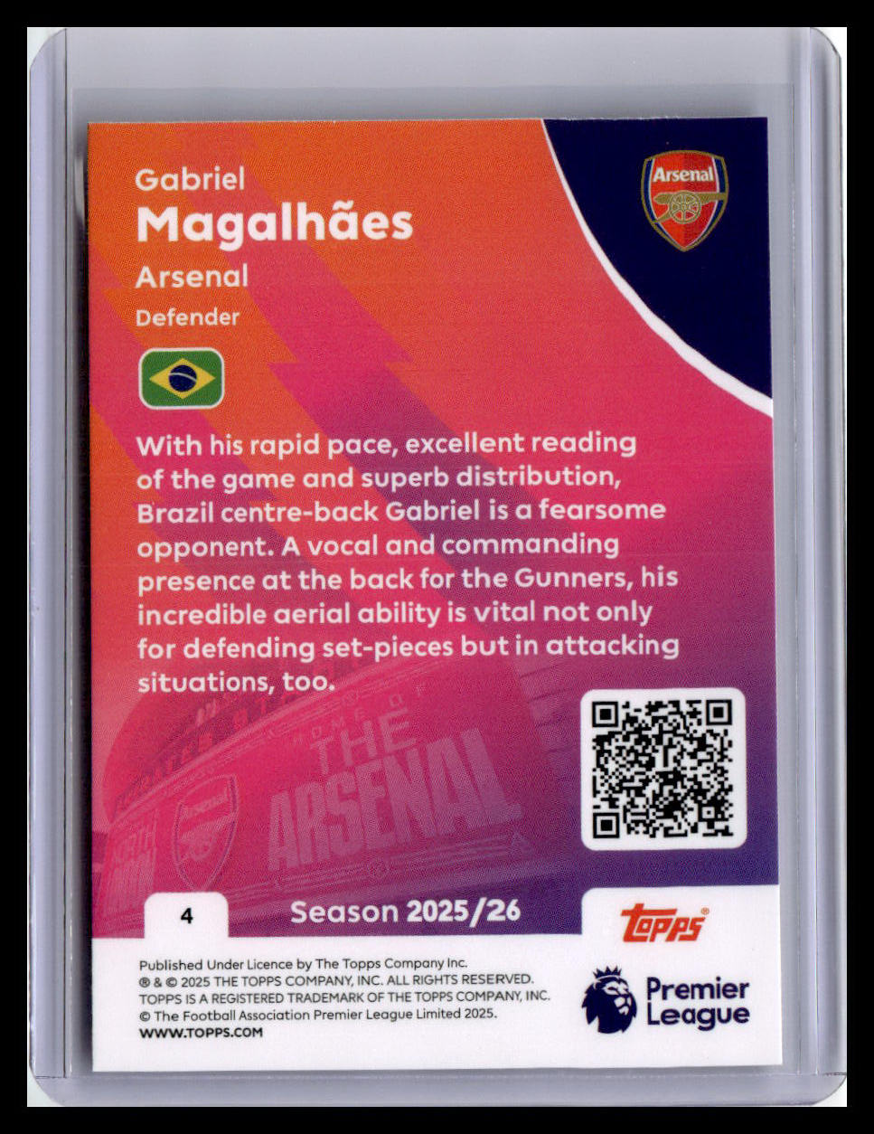 2025-26 Topps Premier League #4 Gabriel Magalhães