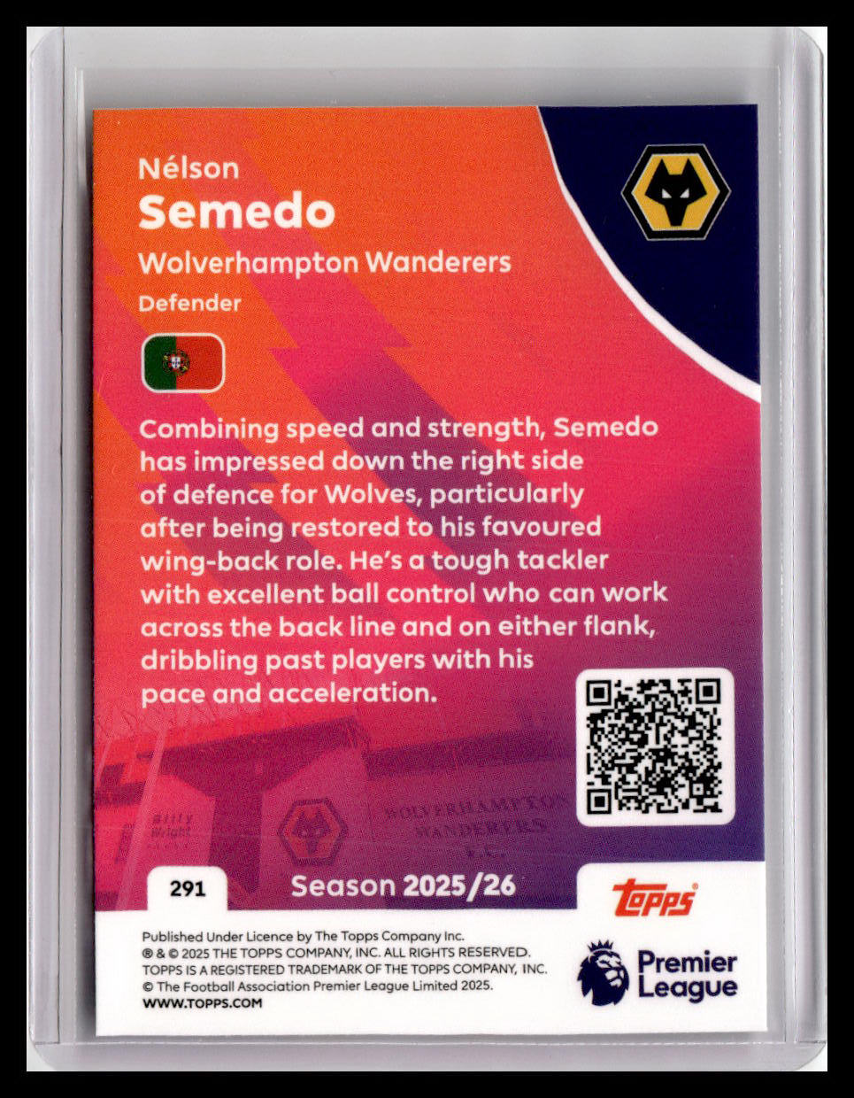 2025-26 Topps Premier League #291 Nélson Semedo
