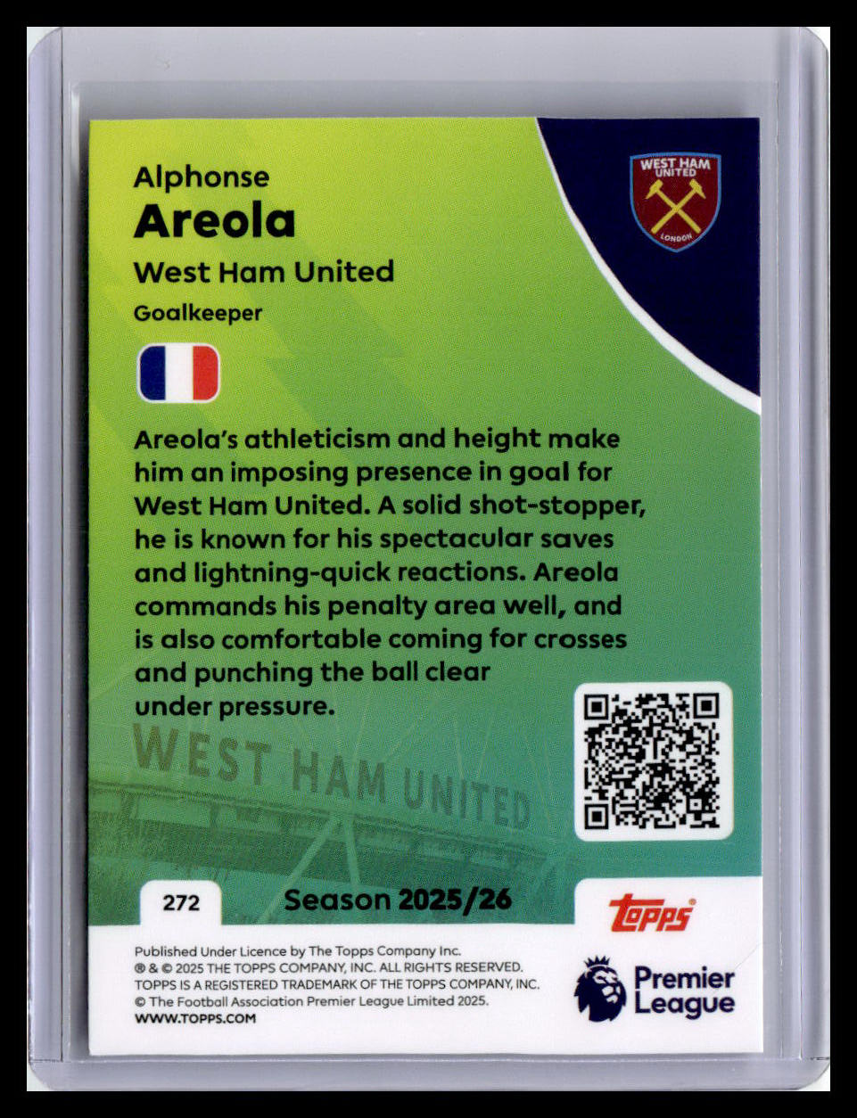 2025-26 Topps Premier League #272 Alphonse Areola
