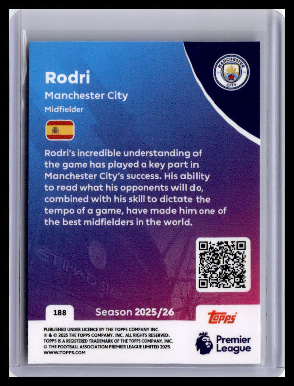 2025-26 Topps Premier League #188 Rodri