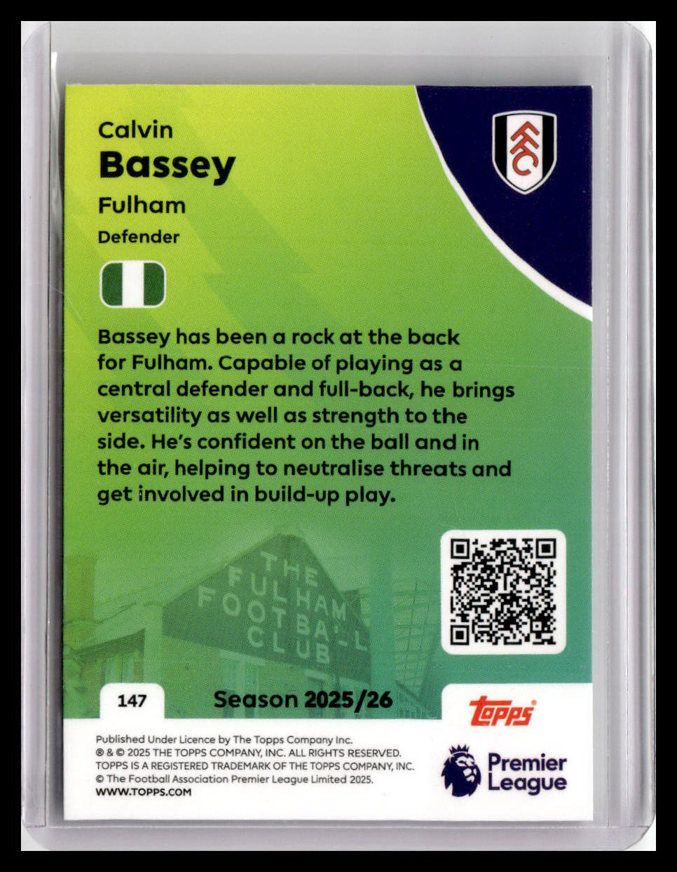 2025-26 Topps Premier League #147 Calvin Bassey