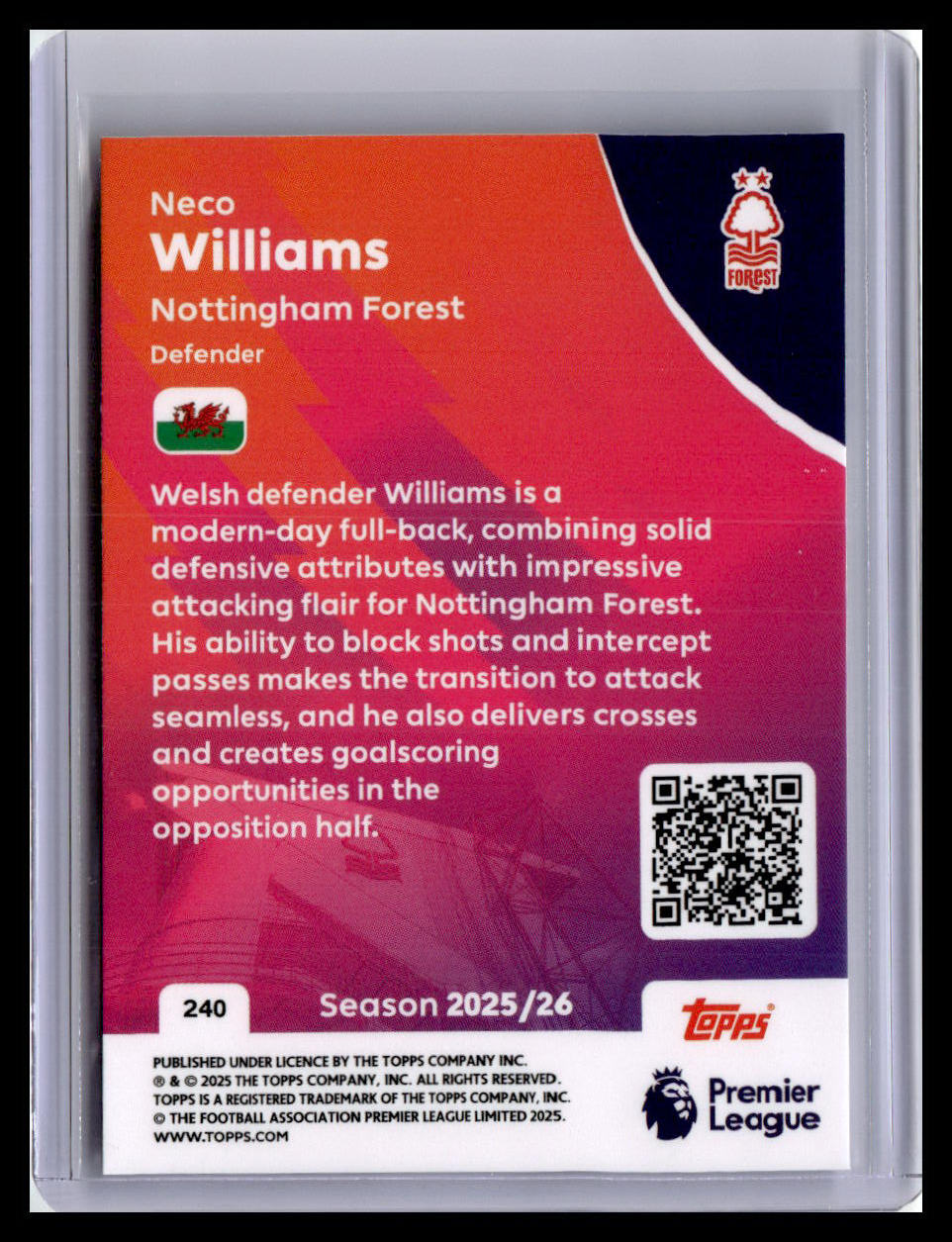 2025-26 Topps Premier League #240 Neco Williams