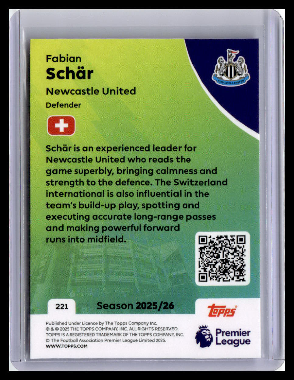 2025-26 Topps Premier League #221 Fabian Schär