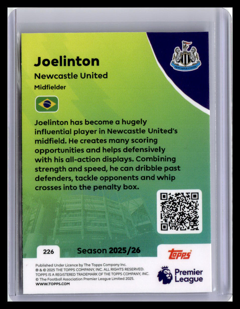 2025-26 Topps Premier League #226 Joelinton