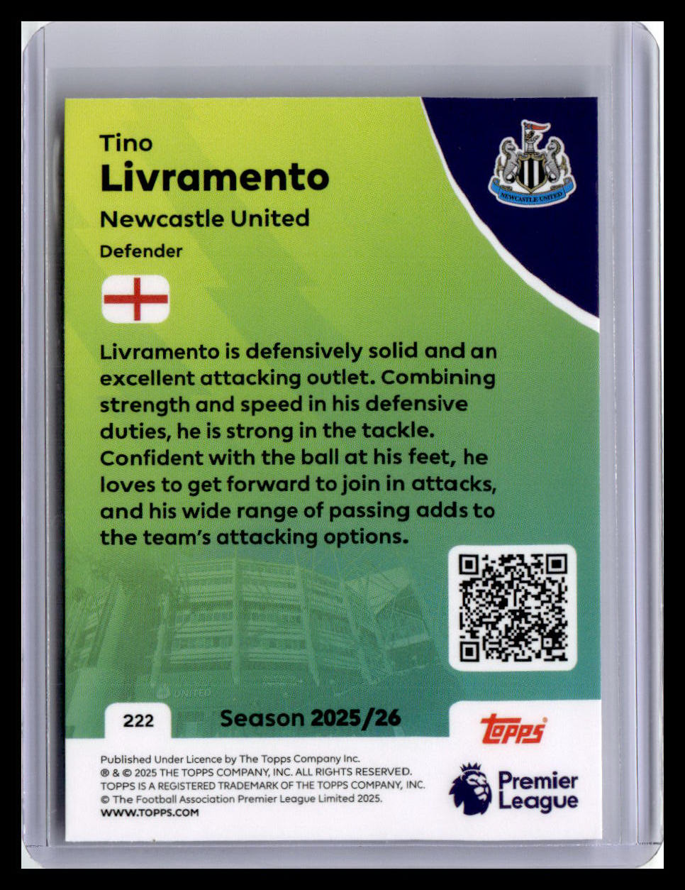 2025-26 Topps Premier League #222 Tino Livramento