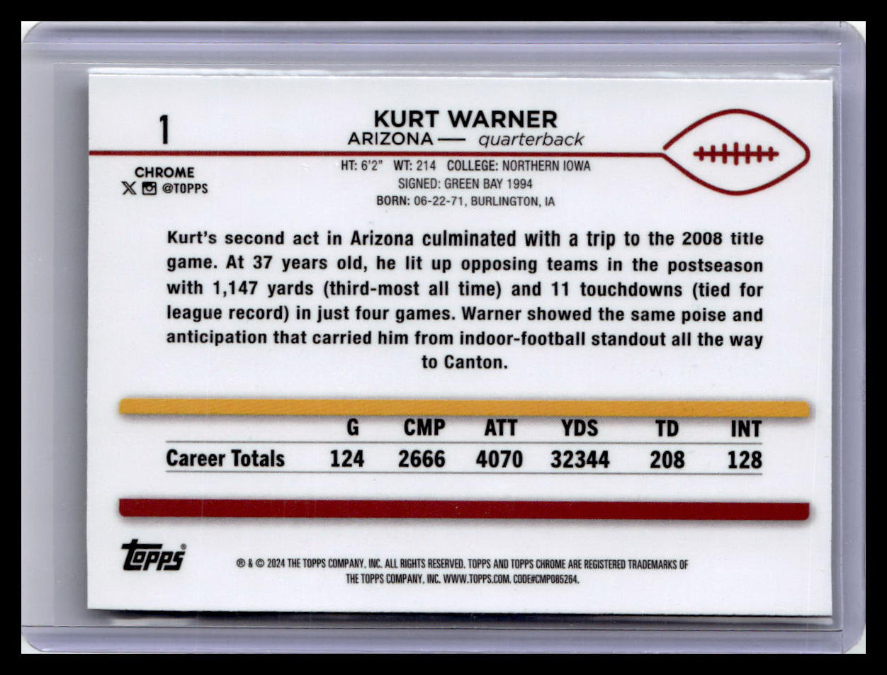 2024 Topps Chrome #1 Kurt Warner