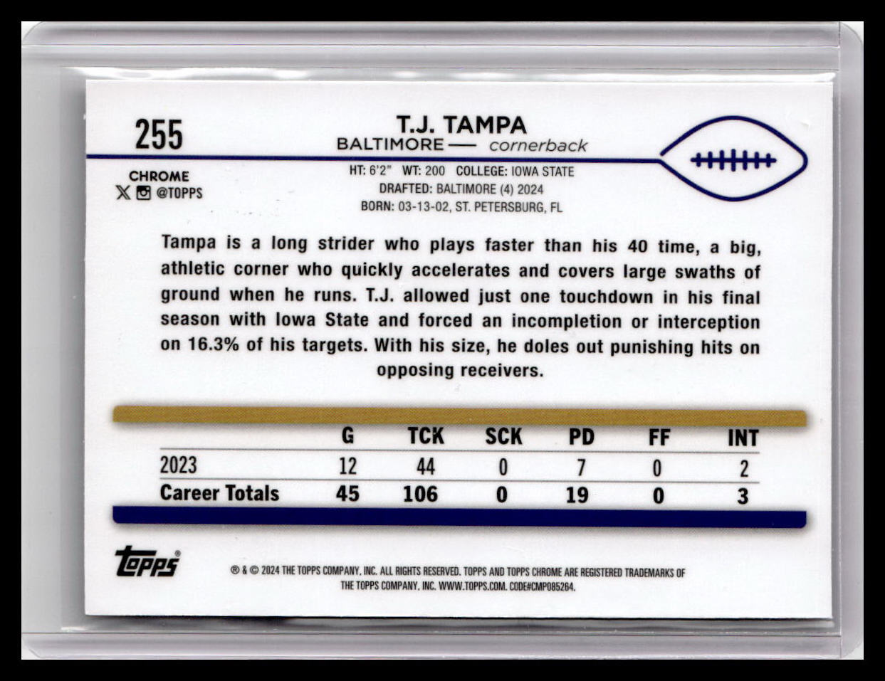 2024 Topps Chrome #255 T.J. Tampa